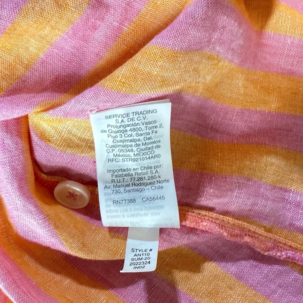 J. Crew 100% Linen Pink and Orange Striped Popover Shirt 3/4 Sleeves Size XS - Picture 9 of 13